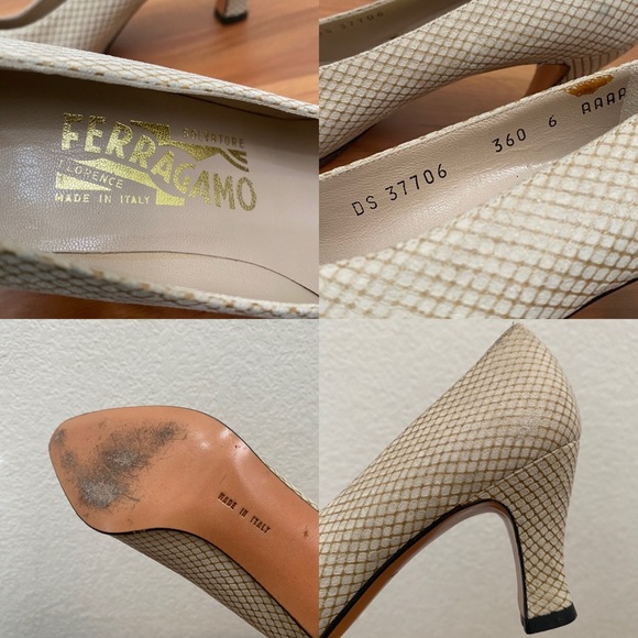 Vintage SALVATORE FERRAGAMO Nude Beige Micro Waffle Suede Heel Pumps Size 6 AAAA - Picture 14 of 15